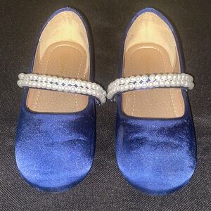 Elegant Blue Kids Shoes with Pearl Strap